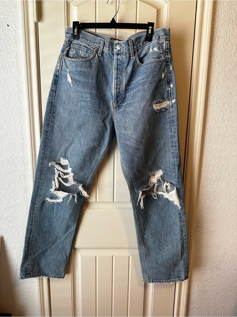 Agolde 90s Mid Rise Distressed Light Blue Relaxed Straight Leg Jeans size 30